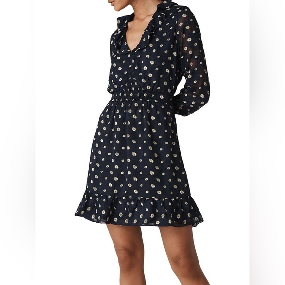 Whistles Aggie Navy Daisy Print Ruffle Dress Size 4 - Picture 4 of 15